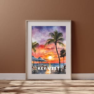 Key West Travel Art, druckbare Florida Key West City Poster, Amerika Geschenk, digitaler Download, druckbare Stadt, Aquarell Herbst Design