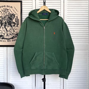 Vintage Polo Ralph Lauren Distressed Zip Hoodie Oversized Green Men’s Size L