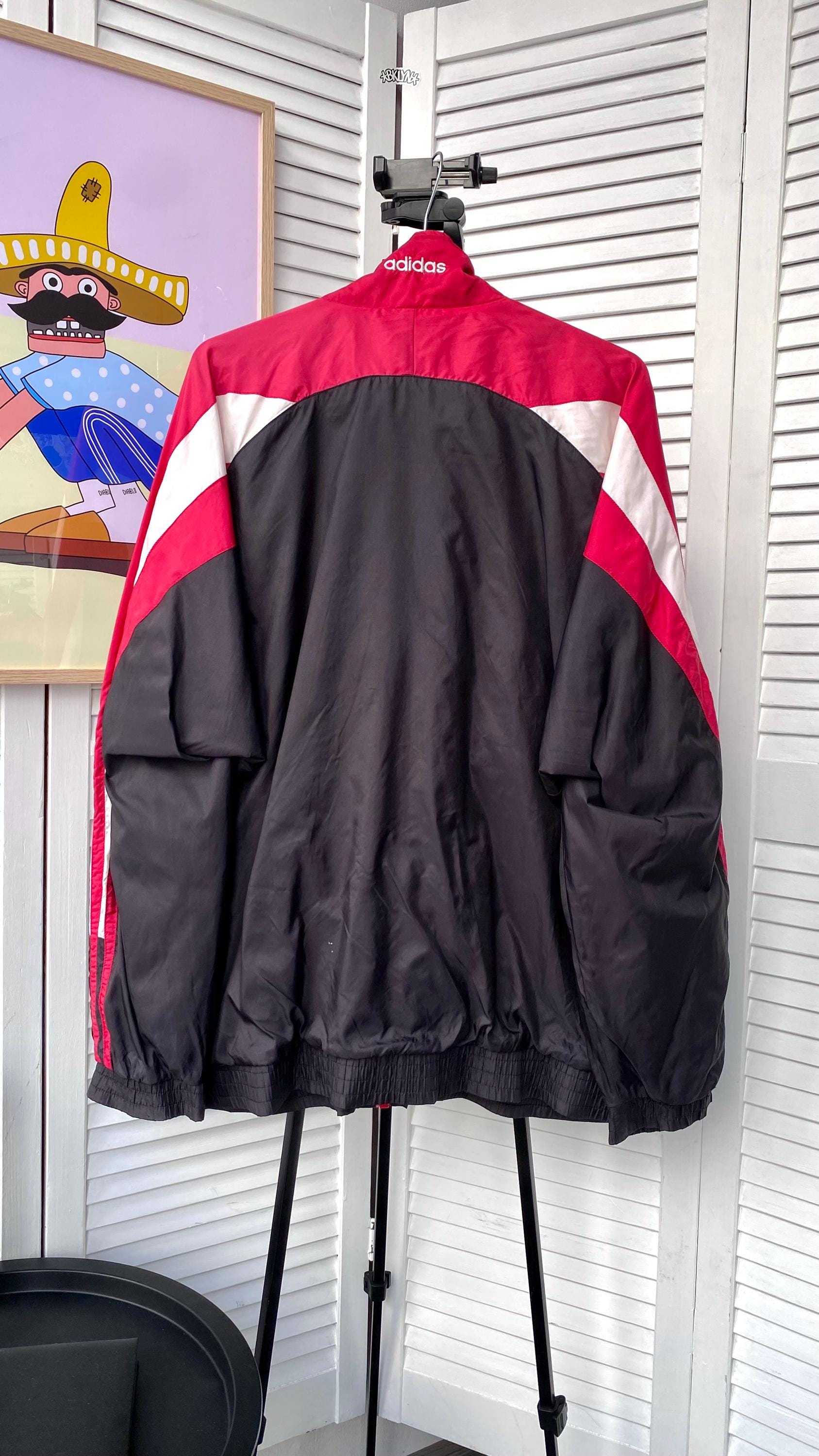 Vintage Adidas Track Retro Jacket Nylon Striped 90s Red Size L
