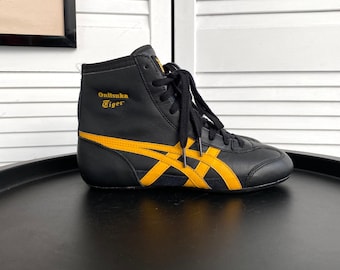 Asics Onitsuka Tiger Leather Wrestling Shoes Black Yellow UK
