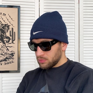 Vintage 90s Nike Navy Beanie Hat Y2K Skateboarding