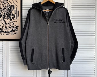 Felpa con cappuccio e zip nera con logo grande Harley Davidson vintage da uomo, taglia M, nera