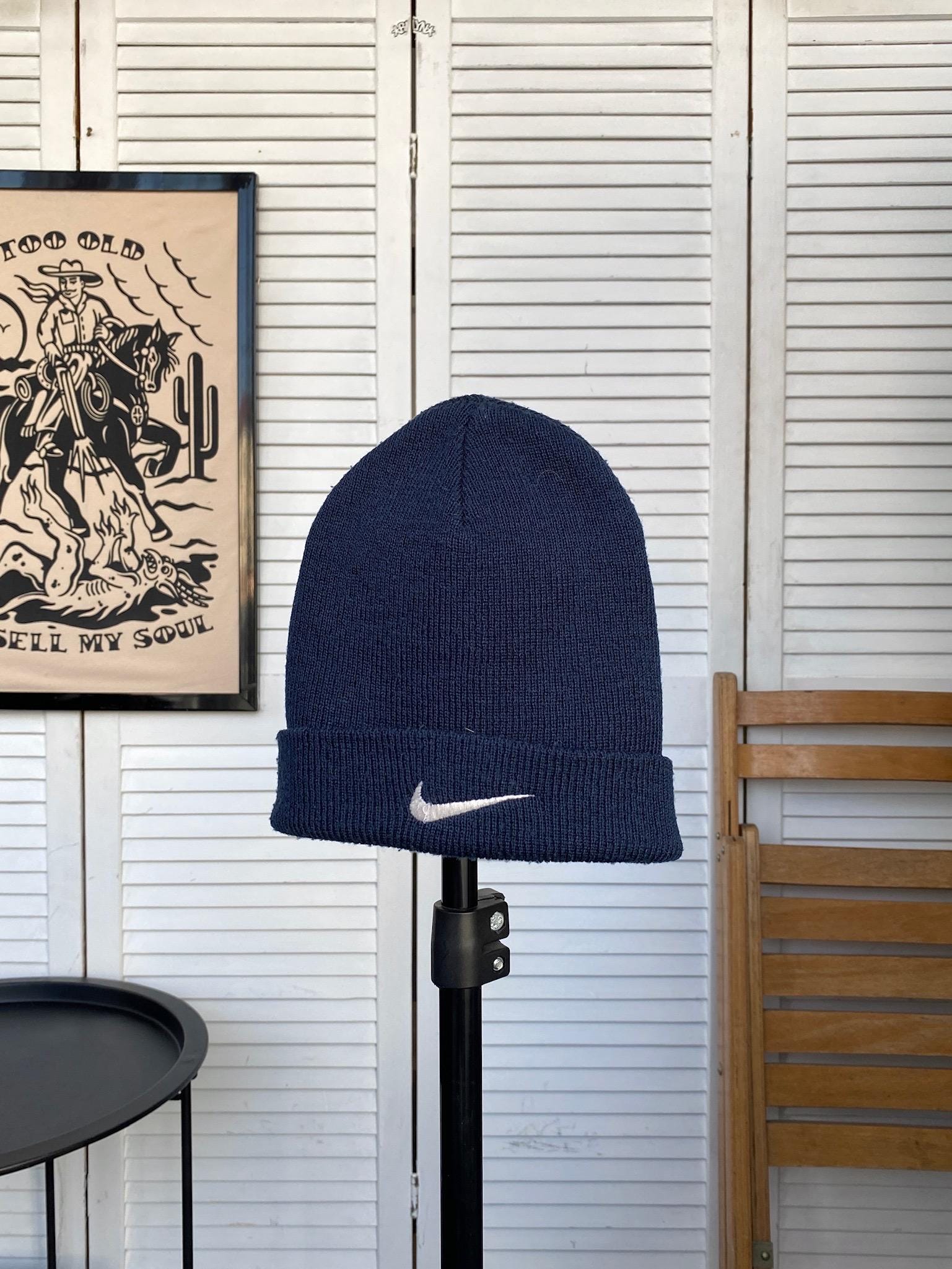 ニ*ニ様 90s Nike navy beanie big swoosh AP6 Vintage Nike Beanie Nike Big Swoosh Hat Nike Blue Beanie