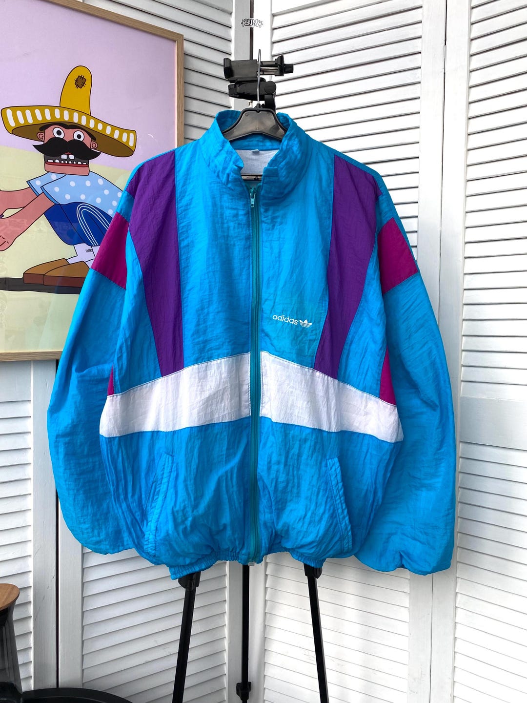 Vintage 80s-90'S adidas track jacket, men's XS polyester navy blue type Vintage Second Hand