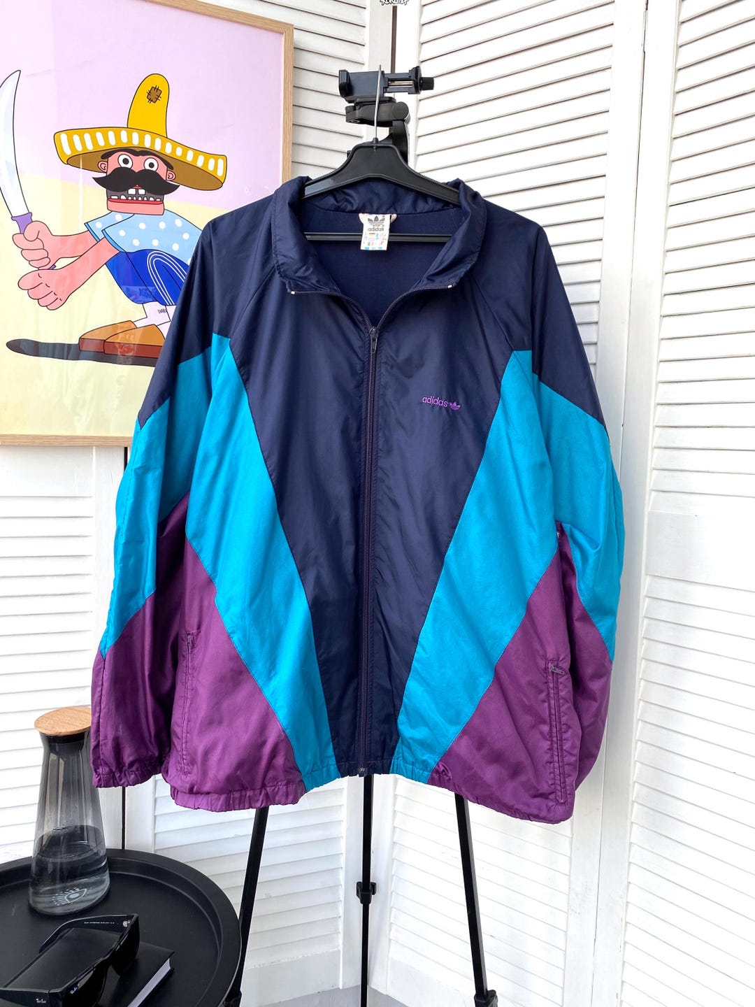 90s~00'S Adidas nylon jacket, men's size L, vintage Nylon black type Vintage Second Hand