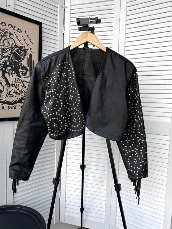 Vintage Leather Studded Fringe Cropped Fashion Jacket - Etsy