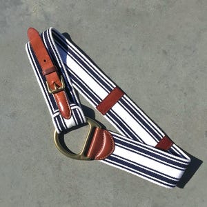 Ralph Lauren Equestrian Vachetta D Ring Striped Waist Belt