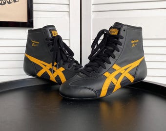 Asics Onitsuka Tiger Leather Wrestling Shoes Black Yellow