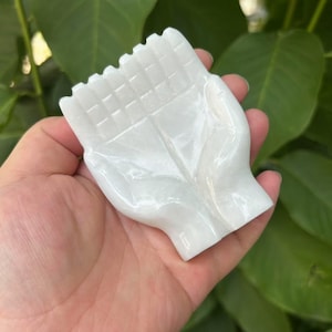 Natural white jade Buddha Hand Mudra Sculpture Statue ,Paperweight Buddhist Figurines Gifts zen Home Buddhist Temple Decor Blessing Buddha
