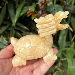 Yellow Jade Dragon Tortoise Handheld Carving Feng Shui Decor Desk Ornament