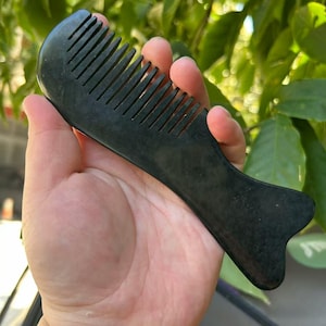 Natural Dark Green Jade Comb, Serpentine Jade Comb, Black Crystal Comb, Stone Hair Comb ,Chakra Quartz  Scalp Comb, Luxury Hair Brush Y12902