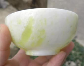 1pcs Natural Jade Stone Bowl White Yellow Green Decorative Prosperity Dish