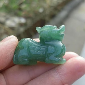 Awenturyn Pixiu Zielony Pi Yao Figurka Dekoracja, Kamień Jade Pi Xiu Feng Shui Zastosowanie, Kryształ Uzdrawiający Strażnik dla Bogactwa Szczęścia Dochód PL0106