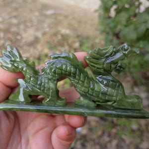Natural Green Jade Dragon Statue, Fengshui dragon Figure, Stone Hand-Carved Eastern Dragon Figurine, Crystal 12 Zodiac dragon Sculpture pL13