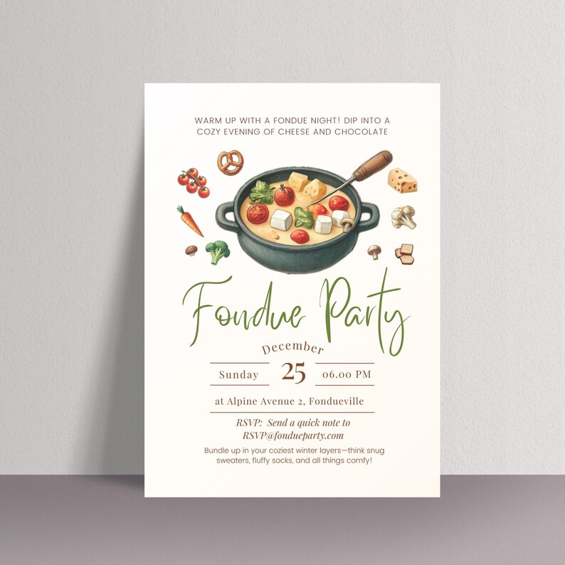 Cozy Winter Fondue Party Printable Set | Invitations, Menu and Name ...