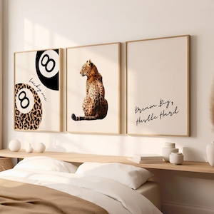 Set of 3 Leopard Wall Art Cheetah Print Lucky 8 Pool Ball Poster Lucky Me Trendy Wall Gallery Preppy Cheetah Print Poster Digital Download
