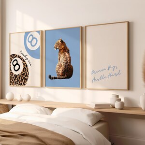 Set of 3 Cheetah Print Poster Leopard Wall Art Vintage Prints Cheetah Print 8 Ball Lucky Trendy Preppy Leopard Home Decor Digital Download