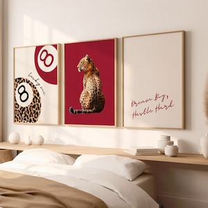 Set of 3 Leopard Wall Art Cheetah Print 8 Ball Lucky Me Trendy Wall Gallery Preppy Cheetah Print Poster Digital Download Lucky Girl Poster