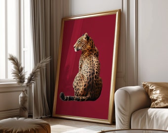 Trendy Leopard Print Wall Art Cheetah Print Retro Wall Decor Digital Download Burgundy Room Decor Aesthetic Trendy Wall Art Retro Dorm Decor
