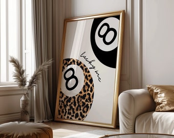 Trendy Lucky 8 Ball Poster Vintage Pool 8 Ball Print Retro Home Decor Leopard Wall Art Digital Download Bar Cart Art Printable Wall Art