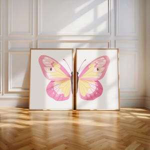 Roze vlinder muur kunst set van 2 prints kinderkamer decor girly muur kunst vlinder slaapkamer muur kunst boho vlinder print esthetiek kamerdecor