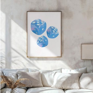Blue Dice Wall Art Retro y2k Art Bar Cart Print Blue Trendy Printable Girly Wall Art Dice Print Funky Blue Room Decor Wall Art Print