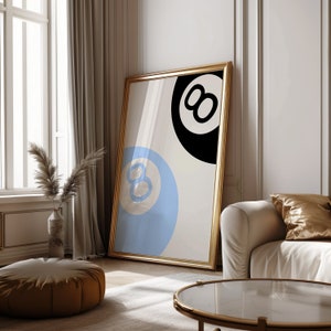Trendy Lucky 8 Ball Poster Vintage Pool 8 Ball Print Retro Home Decor Art Blauwe Afdrukbare Wall Art Digitale Download Bar Cart Art