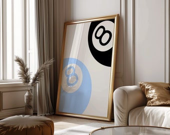 Trendy Lucky 8 Ball Poster Vintage Pool 8 Ball Print Retro Home Decor Wall Art Blue Printable Wall Art Digital Download Bar Cart Art