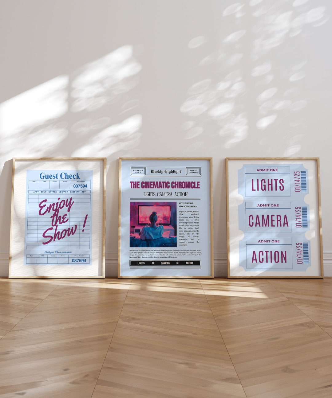 Home Theater Decor Set of 3 Posters Movie Wall Art Ticket Blue Poster ...