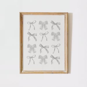 Coquette Room Decor Black And White Bows Girly Poster Aesthetic Neutral Wall Art Nursery Print Preppy Girly Room Decor Gray Trendy Wall Art