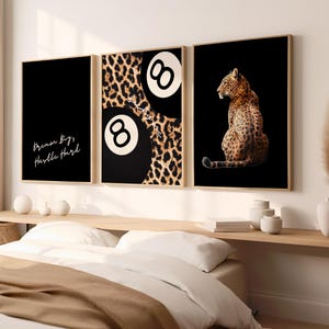 Schwarzer Leopard Wand Kunst Druckt 3er Set Leopard Gepard Druck 8 Ball Glück Trendy Tier Print Poster Trendy Y2K Wohnkultur Digitaler Download