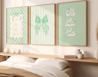 Trendy Coquette French Print Set of 3  Coquette Bow Print Girly Oh La La French Wall Art La Vie Est Belle Trendy Wall Art Girly Room Decor