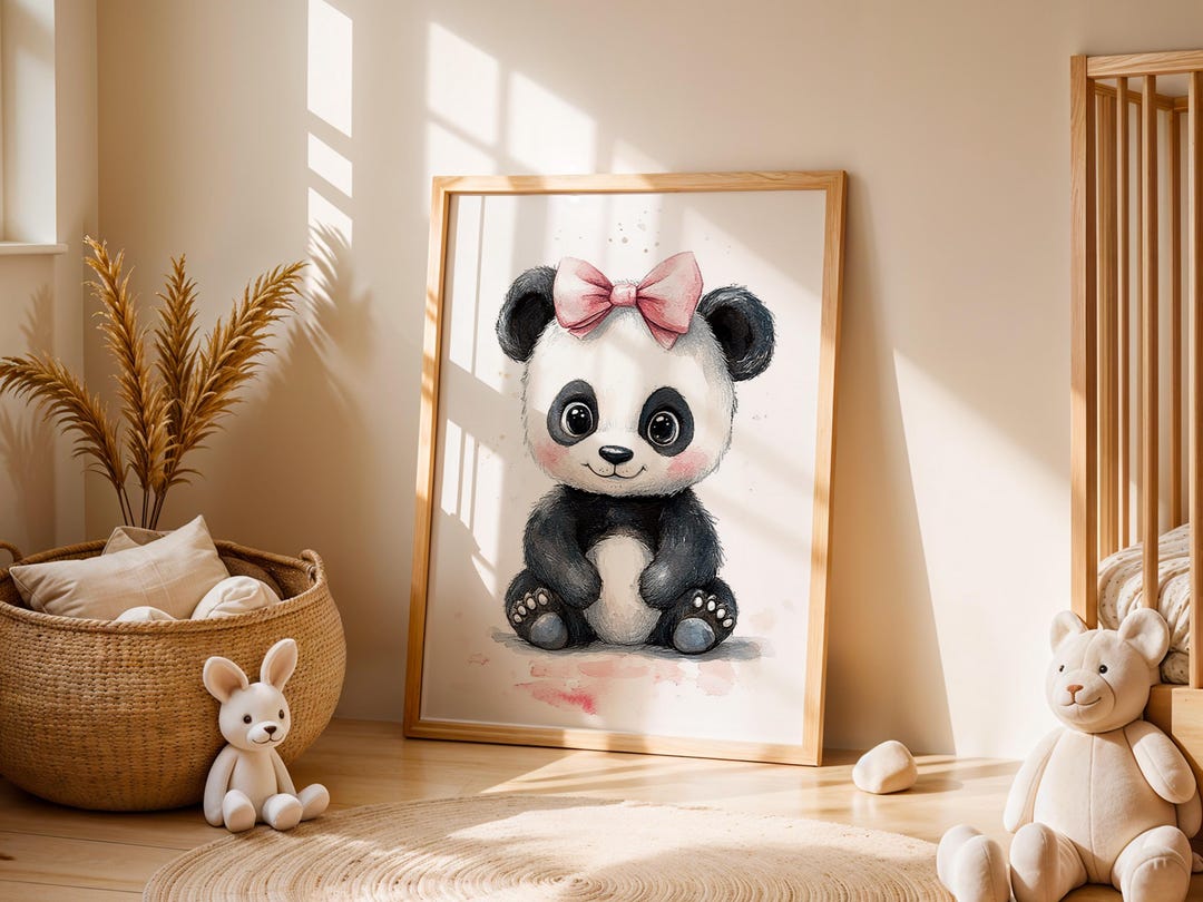 Cute Baby Panda Nursery Print Kids Pink Nursery Decor Animal Room Wall ...