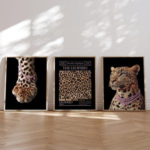 Black Leopard Wall Art Set of 3 Cheetah Print Newspaper Wall Art Pink ...
