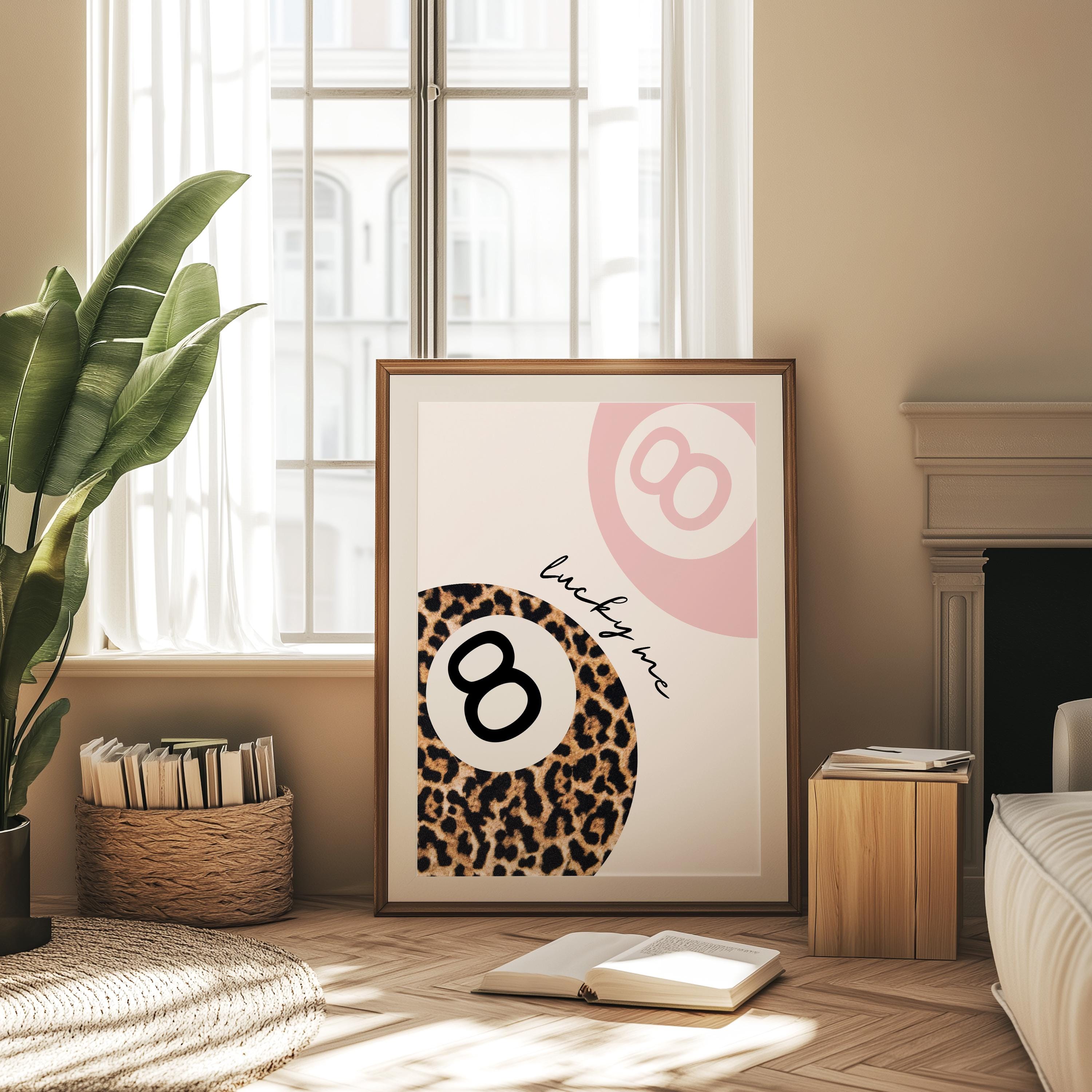Trendy Lucky 8 Ball Poster Vintage 8 Ball Leopard Print Pink Wall