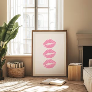 Retro Kiss Poster Trendy Wall Art Pink Lips Wall Art Girly Bedroom Wall Decor College Dorm Print Retro Lips Print Pink Valentines Day Poster