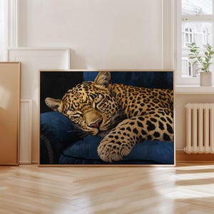 Horizontal Sleeping Leopard Wall Art Print Home Decor Cheetah Print Jungle Maximalist Decor Art Animal Modern Poster Animal Bedroom Wall Art