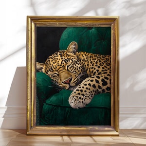 Leopard Wand Kunst Druck Elegantes Wohndekor Gepard Poster Dunkelgrünes Poster Gepard Wandkunst Modernes Plakat Schlafzimmer Wandkunst Tier Kunstwerk