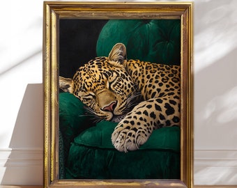 Leopard Wall Art Print Elegant Home Decor Cheetah Print Dark Green Poster Cheetah Wall Art Modern Poster Bedroom Wall Art  Animal Artwork