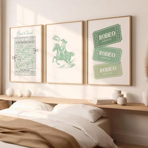 Sage Green Western Cowgirl Wall Art Set Of 3 Long Live Cowgirl Guest Check Print Rodeo Ticket Poster Digital Girly Country Dorm Decor Poster