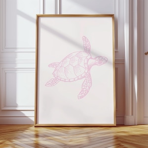 Pink Sea Turtle Print Beach House Decor Coastal Print College Coconut Girl Dorm Room Trendy Coastal Aesthetic Beach Print Digital Download