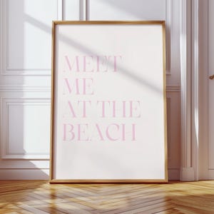 Meet Me At The Beach Print Pink Coastal Cowgirl Wall Art Beachy Room Decor Trendy Coastal Aesthetic Beach Print Digital Download