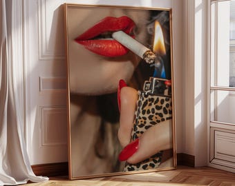 Arte mural de moda de Femme Fatale, estampado de leopardo de alta costura, estampado retro de guepardo, arte chic de lujo, descarga digital, impresión de la revista Vogue.