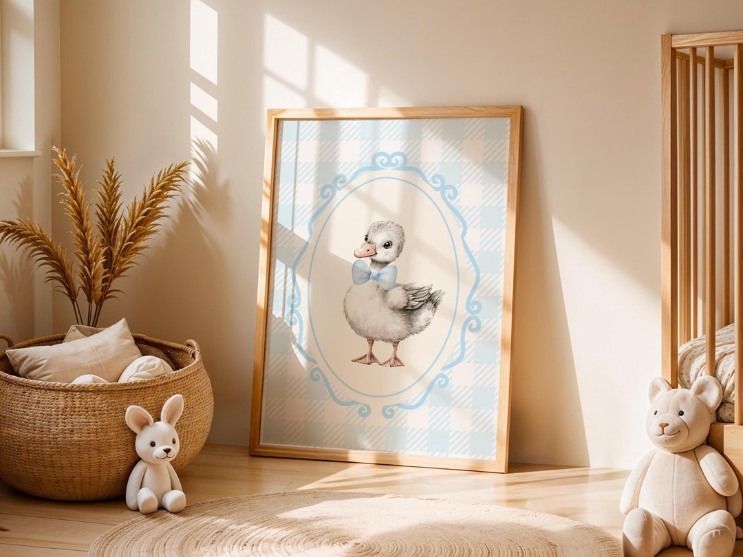 Vintage Goose Nursery Wall Art Boy Nursery Decor Goose Blue Bow Poster ...