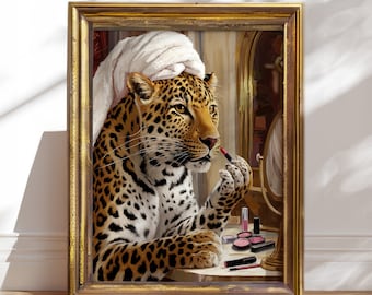 Funny Leopard Makeup Poster: Glam Bathroom Art (Digital Download)