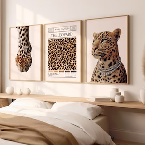 Set of 3 Chic Leopard Wall Art Cheetah Print Newspaper Wall Art Luxury Dorm Art Trendy Animal Wall Art Cheetah Print Poster Digital Download