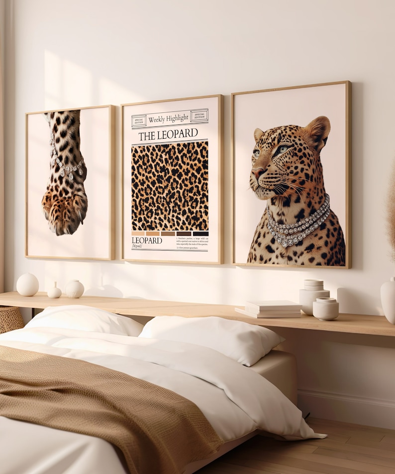 Set of 3 Chic Leopard Wall Art Cheetah Print Newspaper Wall Art Luxury Dorm Art Trendy Animal Wall Art Cheetah Print Poster Digital Download