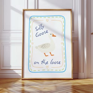 Funny Goose Digital Wall Art Blue Nursery Wall Art Quirky Home Decor Printable Goose Poster Funny Kitchen Art Cottagecore Viral Goose Poster
