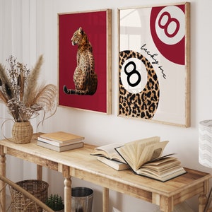 Set of 3 Leopard Wall Art Cheetah Print 8 Ball Lucky Me Trendy Wall ...