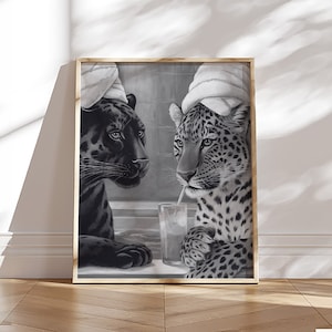 Trendy Leopard Wall Art Funny Bathroom Decor Leopard Panther Print Bathtub Wall Art Animal Bathroom Decor Leopard Wall Art Black & White Art